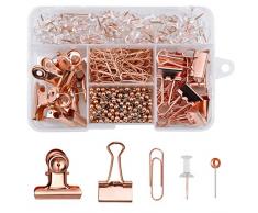NATUCE 500Pcs Ensembles de papeterie pour la maison lécole et les de bureau, 100pcs épingles+80pcs trombones+300pcs épingles à tête ronde+14pcs pinces pour reliure+6pcs pinces bouledogue avec pinces