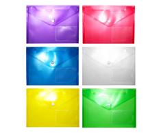 Pochette Porte-Document à Bouton Pression (Lot de 24) - Chemise Transparente A5 en Plastique de 6 Couleurs Différentes - Pochette à Rabat avec Porte Carte pour vos Documents, Certificats et Recettes