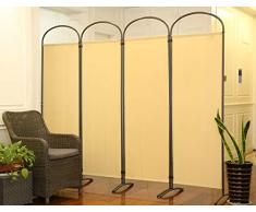 Angel Living Paravent Séparateur de Pièce 4 Panneaux avec Plafond et Base Incurvée, Décoration Élégante, Diviseur de Pièce Pliable, 225X185 cm (Beige)