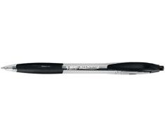 Bic Atlantis Stylo à bille rechargeable Pointe moyenne rétractable Encre Noire Corps transparent et grip Lot de 12
