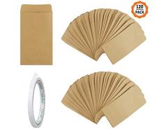 Dadabig 120Pièces Enveloppes en Papier,Mini Pièce Marron Enveloppes en Papier Vintage Kraft Brun avec Ruban Adhésif Double Face pour Cartes de Vœux et Dinvitation,Brun
