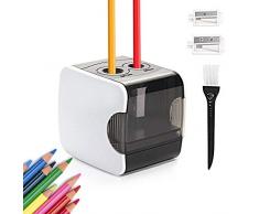 HOMMINI Taille Crayon Electrique Alimenté par USB ou par Piles avec 2 Tailles d’orifice pour Crayons (6-8mm & 9-12mm) et Brosse Propre,Taille-Crayon Automatique pour la Classe, Bureau - Blanc