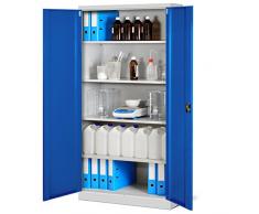 Jan Nowak by Domator24 Armoire de Bureau XL Métallique C001H 4 Etagères Tôle dacier Portes Battantes Verrouillable 195 cm x 90 cm x 40 cm (Gris/Bleu),