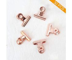 Petit Bulldog trombones, Coideal 30 Pack 1 pouce liant métallique Clips dossier colliers de papier-monnaie pour les sacs de Tags, boutiques, bureau et cuisine à domicile (Or Rose, 22mm)