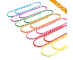 Coideal super grand papier clips vinyle enduit, 30 Pack 4 pouces assortis couleur/multicolore géant grand Jumbo trombone support pour les fichiers, papiers, fournitures de bureau (10 cm)