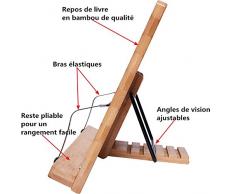 Porte-livre de Cuisine Portable Lutrin Support de Lecture Tablette en Bambou Pupitre de Lecture et decriture avec 5 Degré Réglable Book Holder pour Livre de Recette Bureau Ipad Kindle Encyclopédies