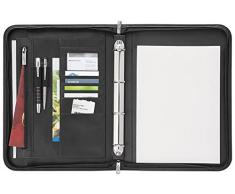 Wedo 586001 Accento Conférencier A4 en simili cuir fermeture éclair, plusieurs compartiments intérieur & extérieur passants, à 4 anneaux avec bloc-notes Noir
