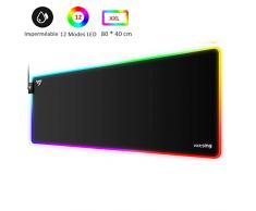 VicTsing Tapis de Souris XXL avec Rétroéclairage RGB -Grand Tapis de Souris Gamer( 800x400x4mm), Hydrorésistant MousePad avec Bas en Antidérapant- Bord Cousu- Pour Ordinateur Portable, PC, Bureau