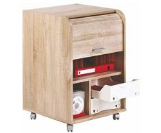 Tousmesmeubles Caisson chêne Naturel sur roulettes à Rideau Taille S - CAROU - L 48 x l 48 x H 70 - Neuf