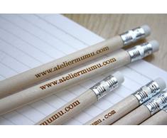 Crayons personnalisés, lot de 5 crayons à papier personnalisés en bois (5 crayons graphites identiques). Cadeau invités unique.