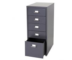 Caisson à roulettes Boston T851, Placard à tiroirs en Acier, 69x28x44cm 5 tiroirs ~ Gris foncé