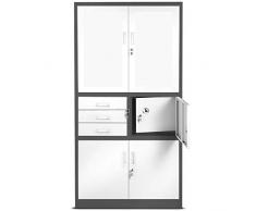 Jan Nowak by Domator24 Bureau C018S II Armoire en Acier Portes Battantes Tiroirs Revêtement en Poudre 185 cm x 90 cm x 40 cm (Anthracite/Blanc), Métal