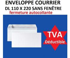 lot de 100 petite enveloppe courrier format DL 110 x 220 mm sans fenêtre papier velin blanc 90g une enveloppe blanche avec fermeture bande adhésive autocollante siliconée