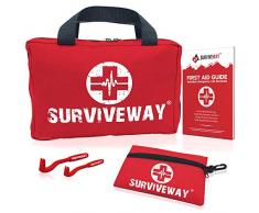 Trousse de Premiers Secours 4en1- Kit Complet pour la Maison, Voiture, Voyage, Bureau, Sport, Randonnée, Camping, Entreprise - Bonus {MiniKit 30Pcs + Guide 1er Secours + Tire-Tique} Surviveway®