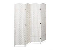 Relaxdays - Paravent - Brise-vue cloison de séparation ou séparateur pièce 4 panneaux en bois de bambou - Blanc- 2 x 180 x 179 cm (Ref: 10020507_49)