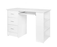 Homfa Bureau dordinateur Table PC Table de Travail avec Tablette à Clavier Trois Tiroirs et Trois Étages Bois 109x49x75cm (Blanc)