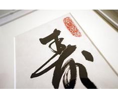 Calligraphie chinoise "Longévité" - 100% fait main façon traditionnelle - Cadré décoration murale ou bureau