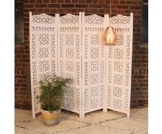 Paravent oriental Paravent Elyes 203 x 183 cm 4 pièces en bois de manguier massif et MDF style shabby chic | Paravent indien comme séparateur de pièce et belle décoration | Artisanat Pur | PV5810