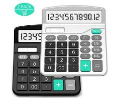 Calculatrice, Splaks 2 Pack Calculatrice de Bureau Fonctionnelle Standard Sola et Calculatrice Électronique avec Grand Affichage à 12 chiffres (1 Noir et 1 Argent)