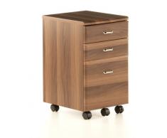 hjh OFFICE 673802 caisson à roulettes, caisson rangement mobile EKON noyer, avec 3 tiroirs, petit espace, maxi effet, résistante aux rayures, solide et robuste, roulettes autobloquantes, 57x34,5x40 cm