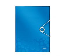 Leitz Boîte de Classement A4, Capacité 250 Feuilles, Dos 3 cm, Fermeture Elastique, Bleu Métallisé, WOW, 46290036