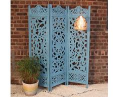 Casa Moro PV5530 Fayek Paravent Oriental en Bois de manguier Massif et MDF Bleu 152 x 182 cm