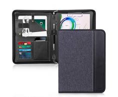 Toplive Porte Documents A4 Conférencier Classeur Zippé Organiseur dossier de conférence en Cuir PU pour Réunion/Cartes de Visite professionnel/agenda daffaires/Bureau/École,Noir