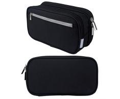Trousse Scolaire Double Compartiment, Trousse Compacte Multi Poches, Durable et Anti-Salissant, Garçon ou Fille, Étudiant ou Écolier, École, Collège ou Bureau-Noir