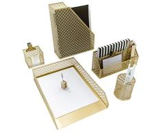 Ensemble daccessoires de bureau Blu Monaco - Organiseur de courrier, trieur de lettres, étui à stylos et support de notes adhésives - Organise lensemble de vos fournitures de bureau 5 Piece doré