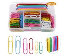 250 pcs assortis couleur trombones couleurs assorties petits trombones grands trombones 28 mm, 50 mm, 100 mm pour papiers, école, fournitures de bureau