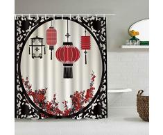 DAHALLAR Rideau de Douche,Paravent décoratif de Style Chinois et Style Nouvel an Fleur de Prunier,décor de Salle de Bains,Crochets Inclus,180 * 180