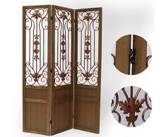 PEGANE Paravent Portes Anciennes en Bois et métal 3 pans, Coloris Brun H170 x L120cm