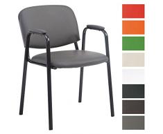 CLP Chaise de Visiteur Ken Pro en Similicuir, accoudoirs rembourrés, Chaise de Salle de conférence, siège de Salle dattente, piètement Stable en Acier, Poids admis 120 kg Gris