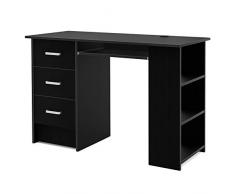 Homfa Bureau dordinateur Table PC Table de Travail avec Tablette à Clavier Trois Tiroirs et Trois Étages Bois 109x49x75cm (Noir)