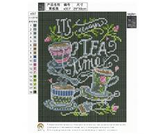 PanDaDa 25×30 Diamond Painting Dessin Tableau Noir DIY Peinture en Diamant Complet Kits Broderie au Point de Croix Décoration Murale de Maison Bureau Hôtel Restaurant Bar - It's Tea Time