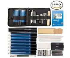 seebesteu Crayons Dessin Professionnel Set de Crayons Fusain Materiel Gommes à Effacer et Aiguisoirs Sac Inclus Gomme Crayon de Charbon Graphite Outils pour Dessiner 36 PCS