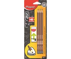 Maped - Crayons à Papier Graphite Hb et Gomme Technic 600 - crayon HB Ergonomique Triangulaire - Gomme Dust Free - Lot de 6 Crayons papier HB + Gomme Blanche