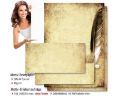 Lot de 40 Paper-Media Lot de 20 feuilles de papier à lettre et de 20 enveloppes assorties sans fenêtre Effet papier vieilli Motif plume