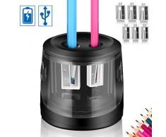 ARPDJK Taille-crayon électrique avec alimentation secteur USB et batterie,2 trous très résistant,électronique de bureau,taille-crayon automatique avec récipient pour enfants,artistes,classe et bureau