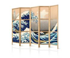 murando Paravent XXL Kanagawa 225x171 cm - 5 Parties - Seul Cote - Imprime sur l'intisse Qualite Allemande - Nature - Bois - Design - Fait a la Main - Deco - Japon p-B-0025-z-c