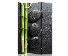 F FEEBY WALL DECOR Paravent Bambou Cloison de séparation 2 Faces 3 pans Galets Zen Noir 110x180 cm