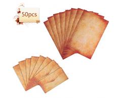 BELIOF Lot de 25+25 Papier à Lettre Vintage et Enveloppe Vintage Papier A4 Papeterie pour Correspondance et Bricolage Adapté aux Adultes Enfants à Maison Bureau École Style Rétro