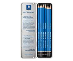 Staedtler Mars Lumograph, Crayons à papier de très haute qualité pour écriture et dessin artistique, Boîte en métal avec 6 crayons assortis 8B/7B/6B/4B/2B/HB, 100 G6