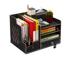 Organiseur de bureau en bois, grande capacité de stockage - Idéal pour les fournitures de bureau, le rangement de fichiers et de documents Noir