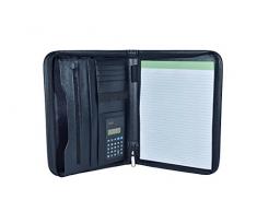 Conférencier Cuir PU noir avec Calculatrice et Bloc-notes A4 Portfolio de Luxe Elégant et Raffiné pour Homme/Femme dAffaires Organiseur Personnel Zippé Pochettes pour iPad Porte Documents de voyage