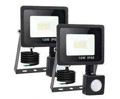 Aurorast Lot de 2 projecteur led extérieur detecteur de mouvement,10W 1000LM,spot led extérieur de détecteur 6000K, IP66 Etanche,Éclairage de Sécurité pour Jardin,Garage,Piscine