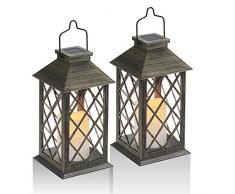 Fauge Lanterne Solaire, Lanterne Suspendue de Jardin en Plein Air, Lot de 2, LumièRes de Mission de Bougie Sans Flamme Vacillante à LED pour Table, ExtéRieur, DéCoration de FêTe