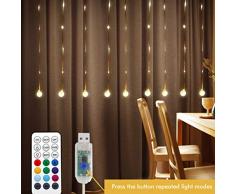 LEDGLE Rideau Lumineux 80 LEDs avec Crochet Guirlande Lumineuse LED Boule de cristal pour Extérieure avec Minuterie et Télécommande,10 Modes IP67 USB Alimenté (RGB)