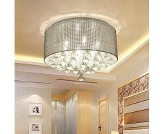DDA Plafond de Cristal de Moderne Classique Ombre de la Lampe de Plafond à Tambour Circulaire Abat-Jour en Tissu de Jute tissé,White