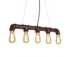 Glighone Suspension Luminaire Industrielle Vintage Lampe Pendante E27 5 Douilles Métal Eclairage Plafond Rétro en Tuyau Edison Antique pour Cuisine Chambre Hôtel Salle à Manger Salon Restaurant Bronze